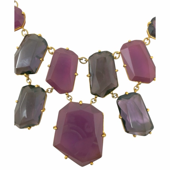 Kate Spade Set In Stone Double Bib Statement Necklace Purple Magenta Chunky 16” - Picture 2 of 7
